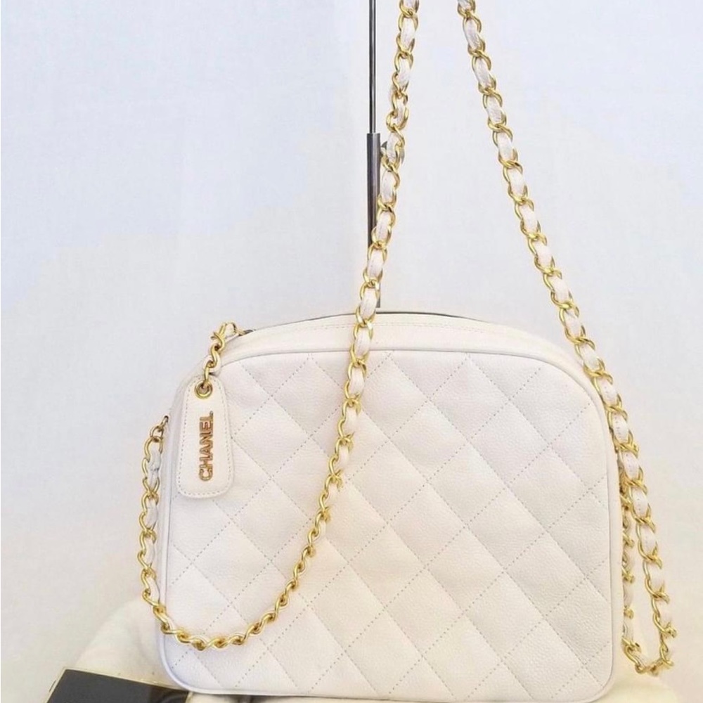 Authentic Chanel caviar white camera bag purse